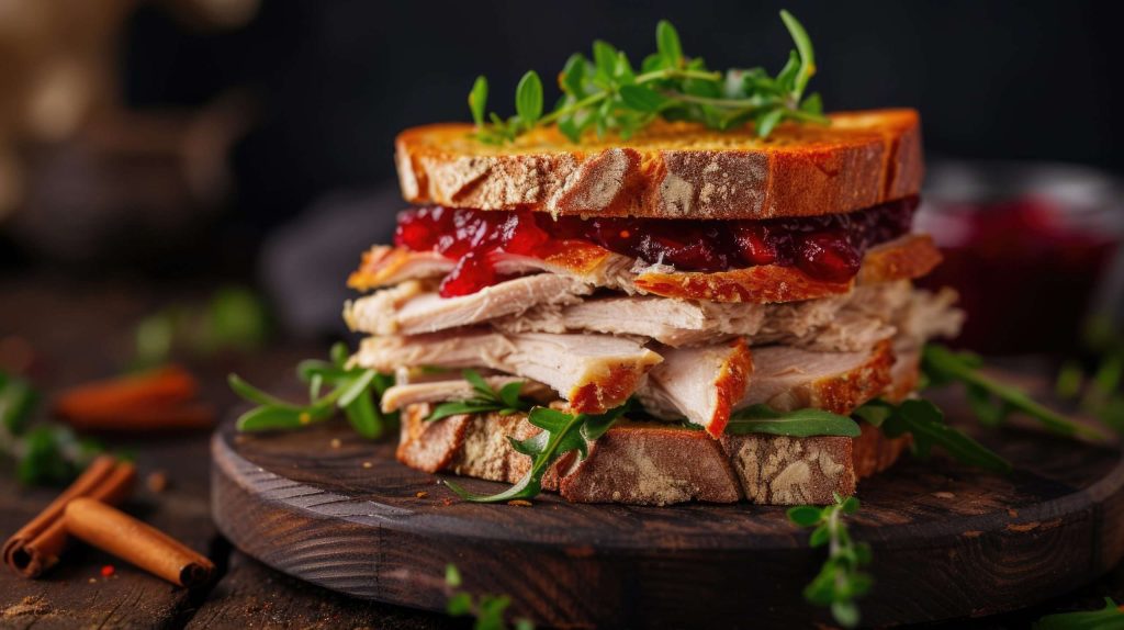 turkey sandwich with cranberries sauce