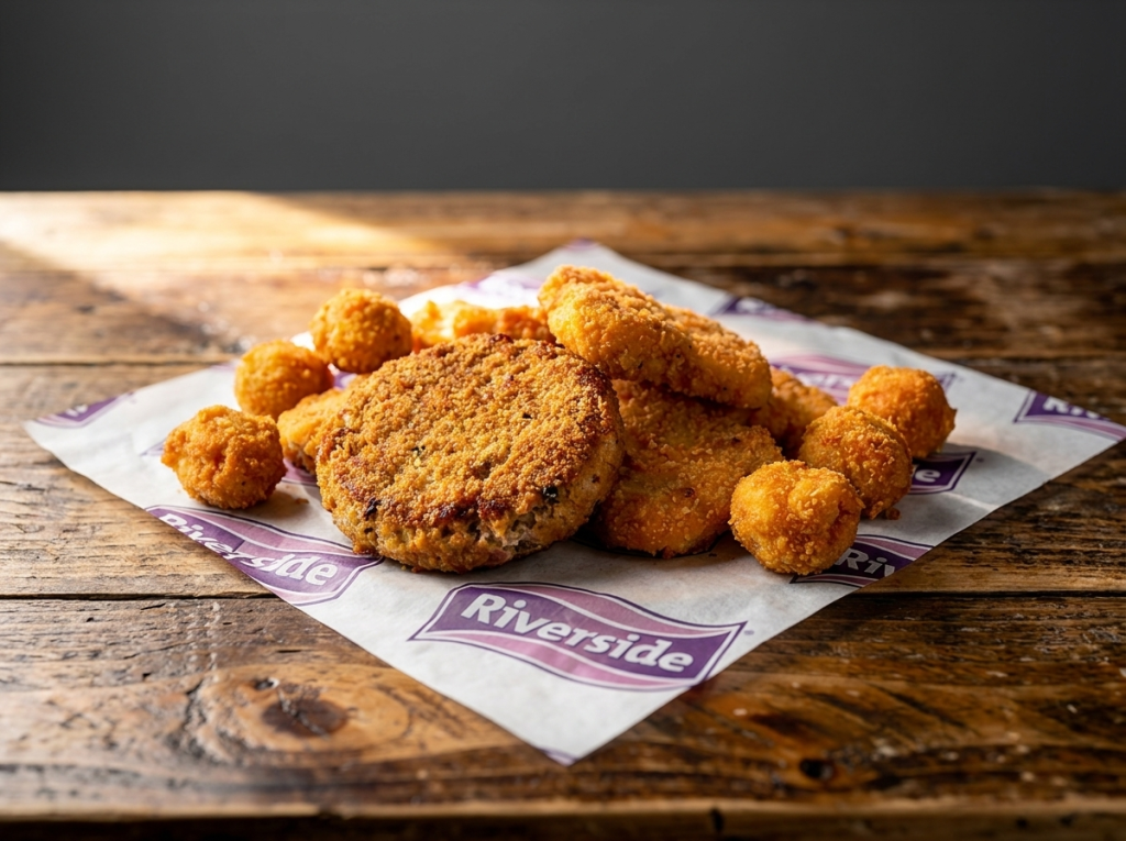 Three pieces of golden, crispy breaded chicken arranged on greaseproof paper, illustrating gluten-free breaded chicken for foodservice.